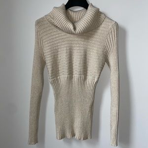 INC International Concepts womens cream and gold cowl neck metallic gold sweater